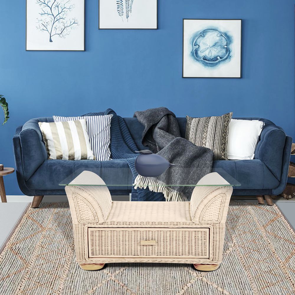 Alexander & Sheridan Majorca Rectangular Coffee Table with Glass Top in Washed Linen Finish