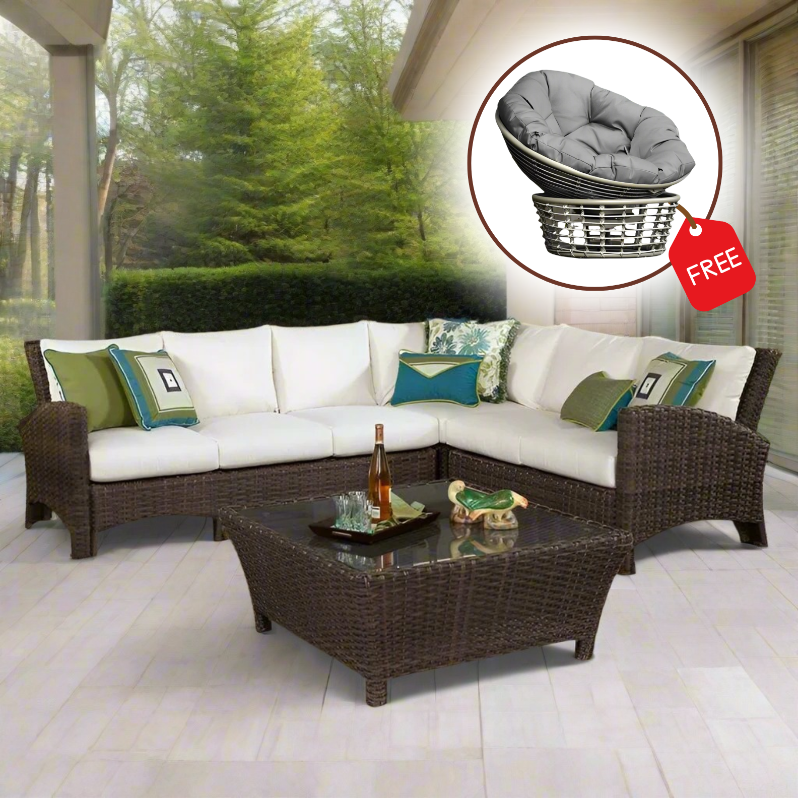 South Sea Rattan Panama Resin Wicker Sectional Set