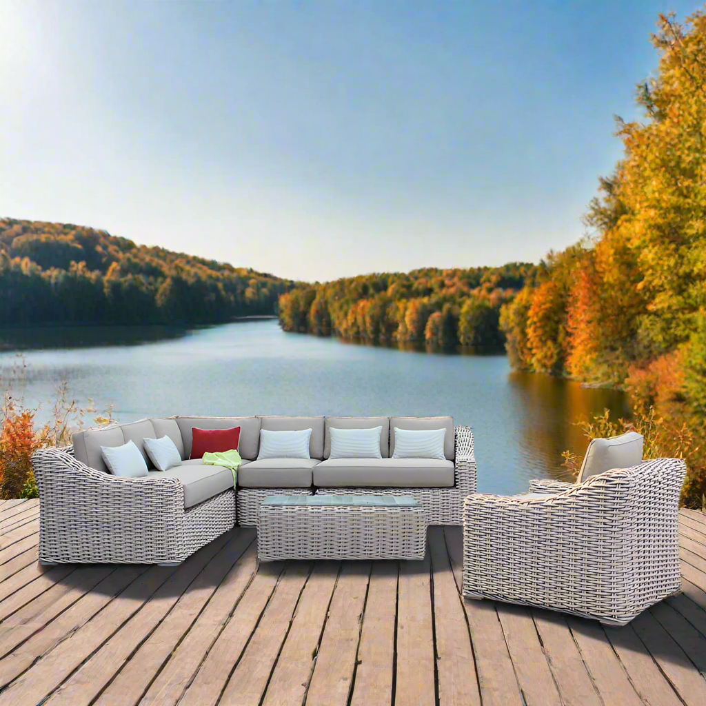 OUTSY Alejandra 6-Piece Outdoor Wicker Furniture Set with Coffee Table in White/Grey