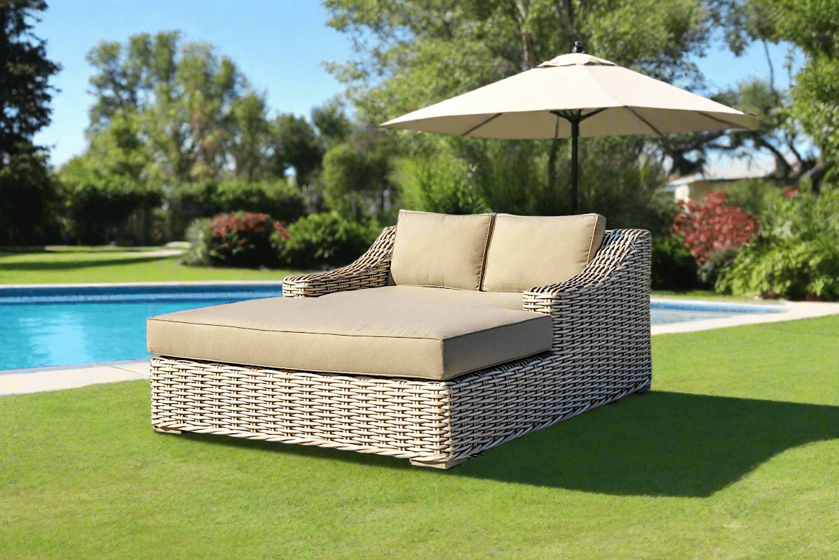 OUTSY Anna 79 X 59 Inch Outdoor Wicker Aluminum Frame XL Double Sun Lounger in White & Grey