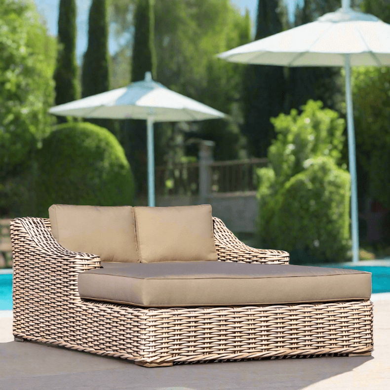 OUTSY Anna 79 X 59 Inch Outdoor Wicker Aluminum Frame XL Double Sun Lounger in White & Grey