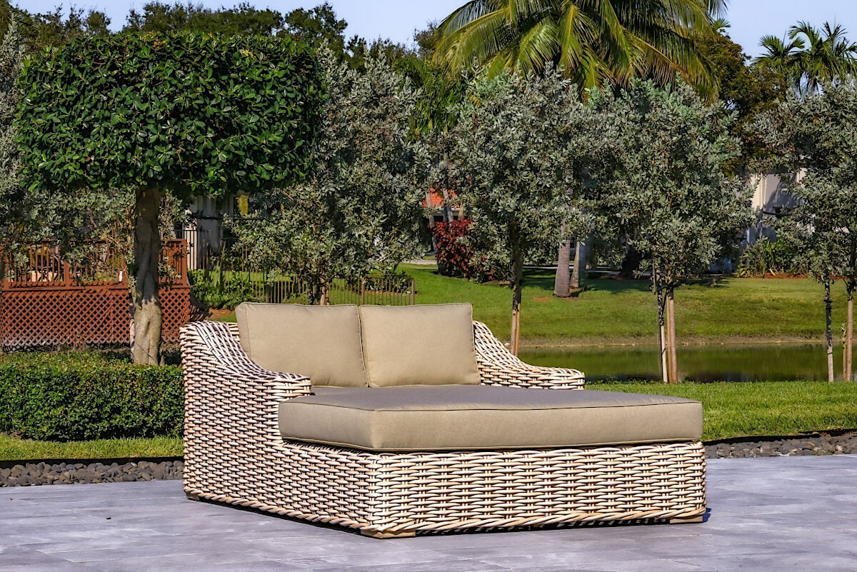 OUTSY Anna 79 X 59 Inch Outdoor Wicker Aluminum Frame Extra Large Double Sun Lounger in White and Grey