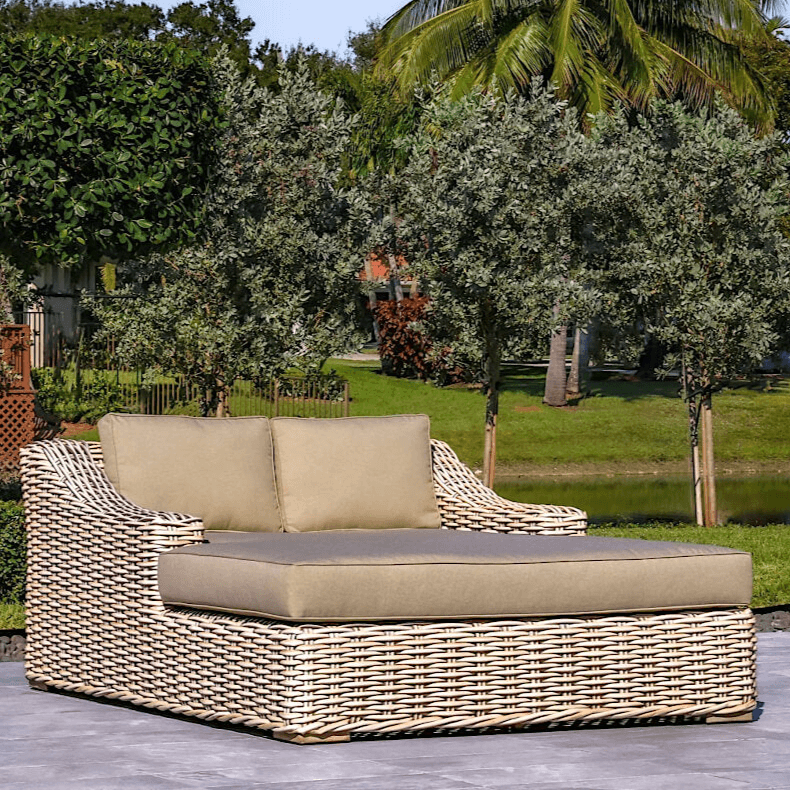 OUTSY Anna 79 X 59 Inch Outdoor Wicker Aluminum Frame XL Double Sun Lounger in White & Grey