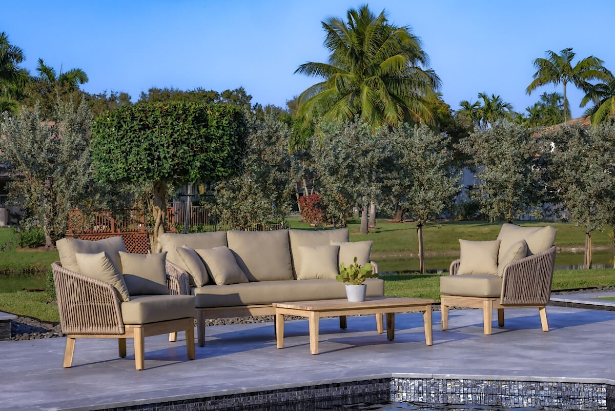 OUTSY Eve 4-Piece Outdoor and Backyard Wood, Aluminum and Rope Furniture Set - right side view