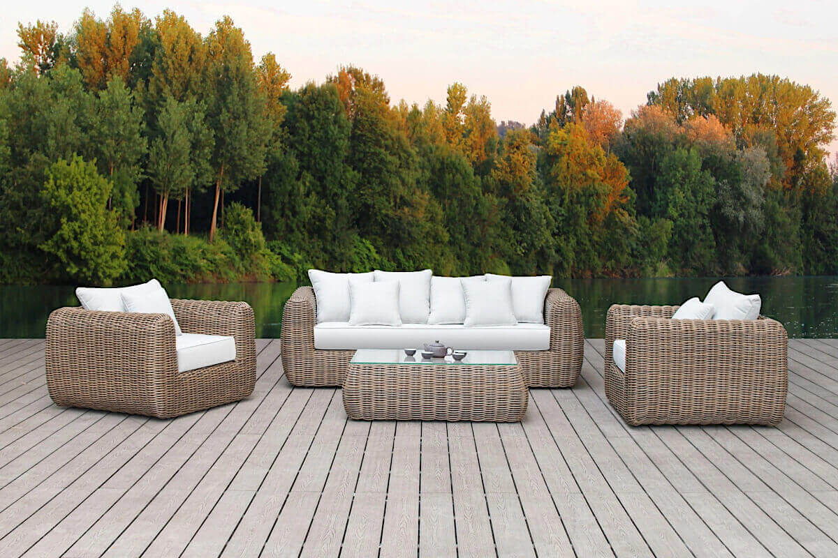 OUTSY Milo 4-Piece Outdoor and Backyard Wicker Furniture Set with Aluminum Frame with Wicker Coffee Table in Brown