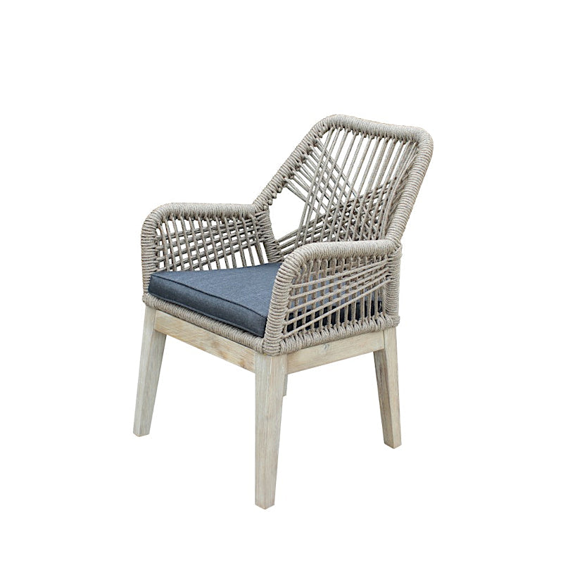 OUTSY Santino Wood, Aluminum, and Rope Dining Chair with Cushion (Set Of 2)