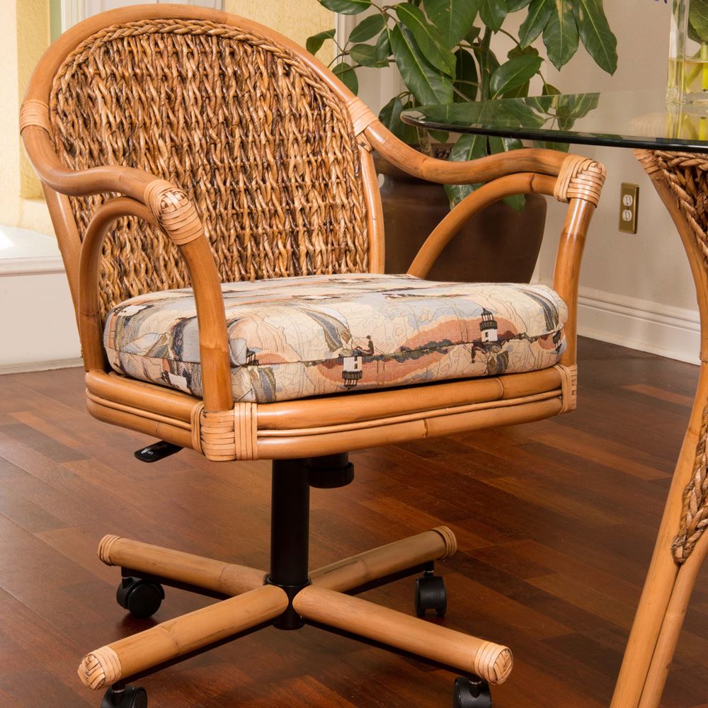 Alexander & Sheridan Panama Rattan Indoor Tilt Swivel Caster Dining Chair