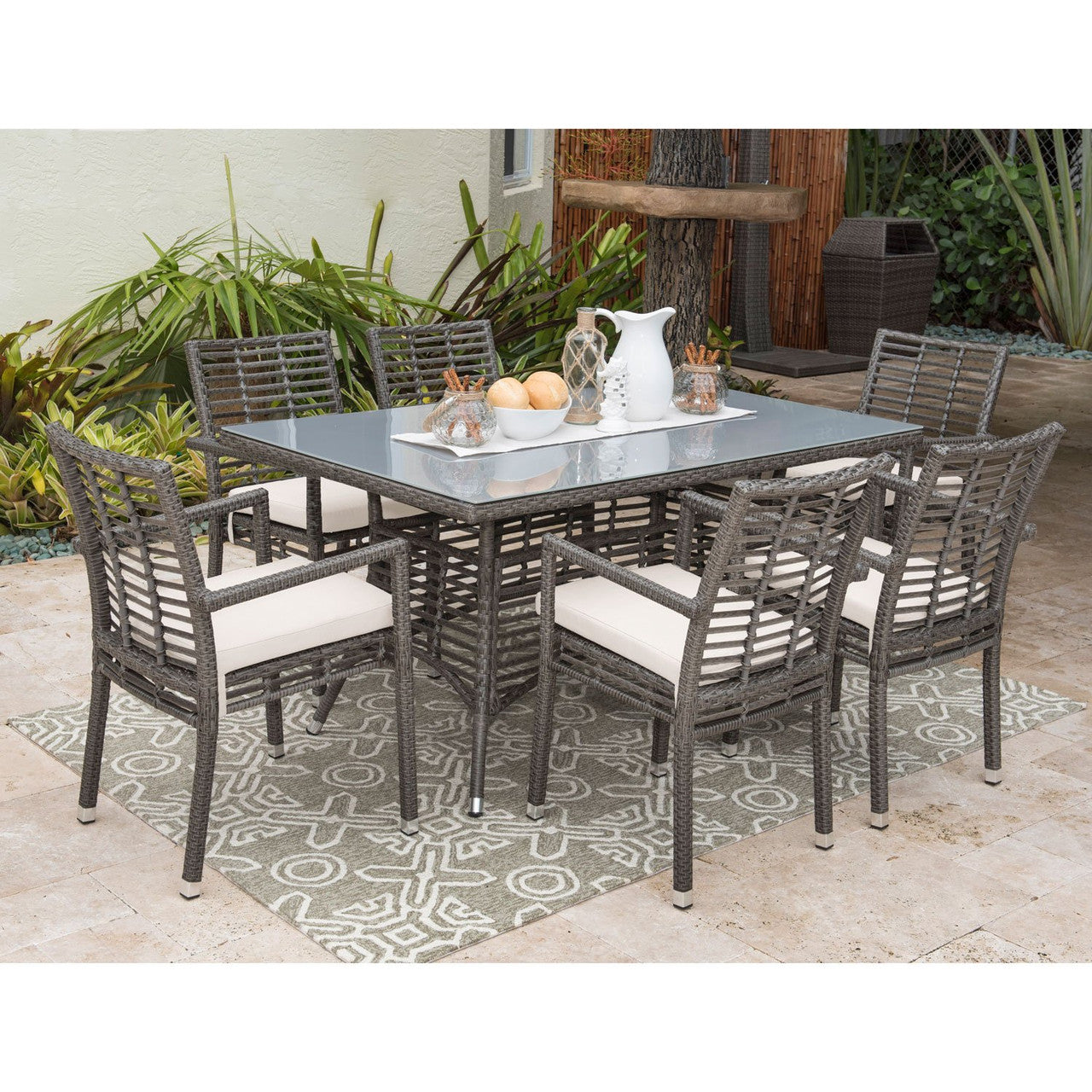 Panama Jack Graphite 7-Piece Arm Chairs Dining Set with Cushions