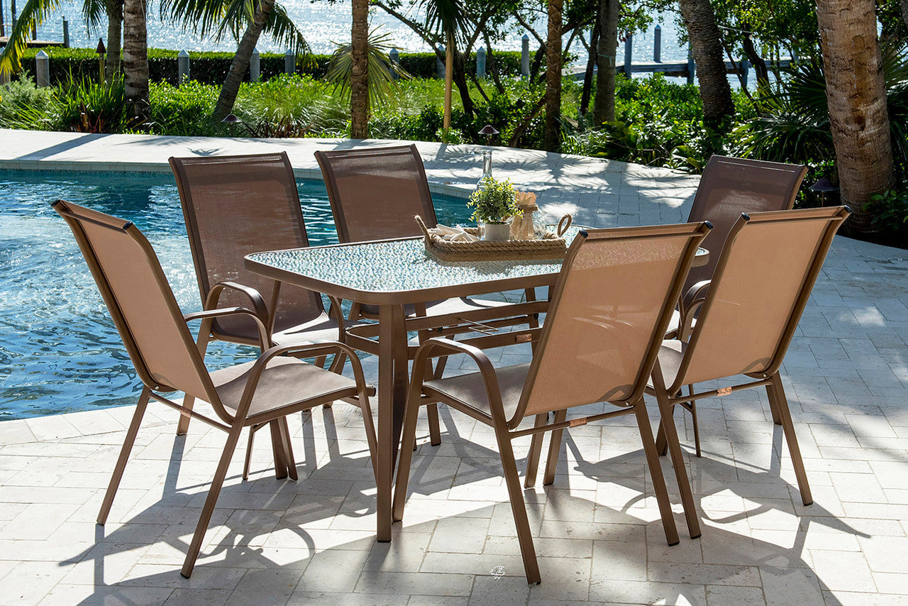 Panama Jack Café 7 PC High Back Sling Chairs Dining Set