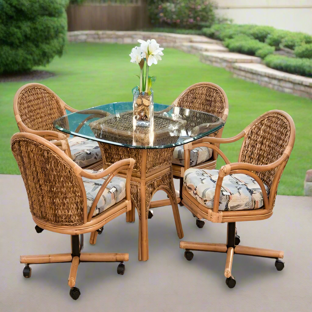 Alexander & Sheridan Panama Rattan Indoor 5 Piece Tilt Swivel Caster Dining Set