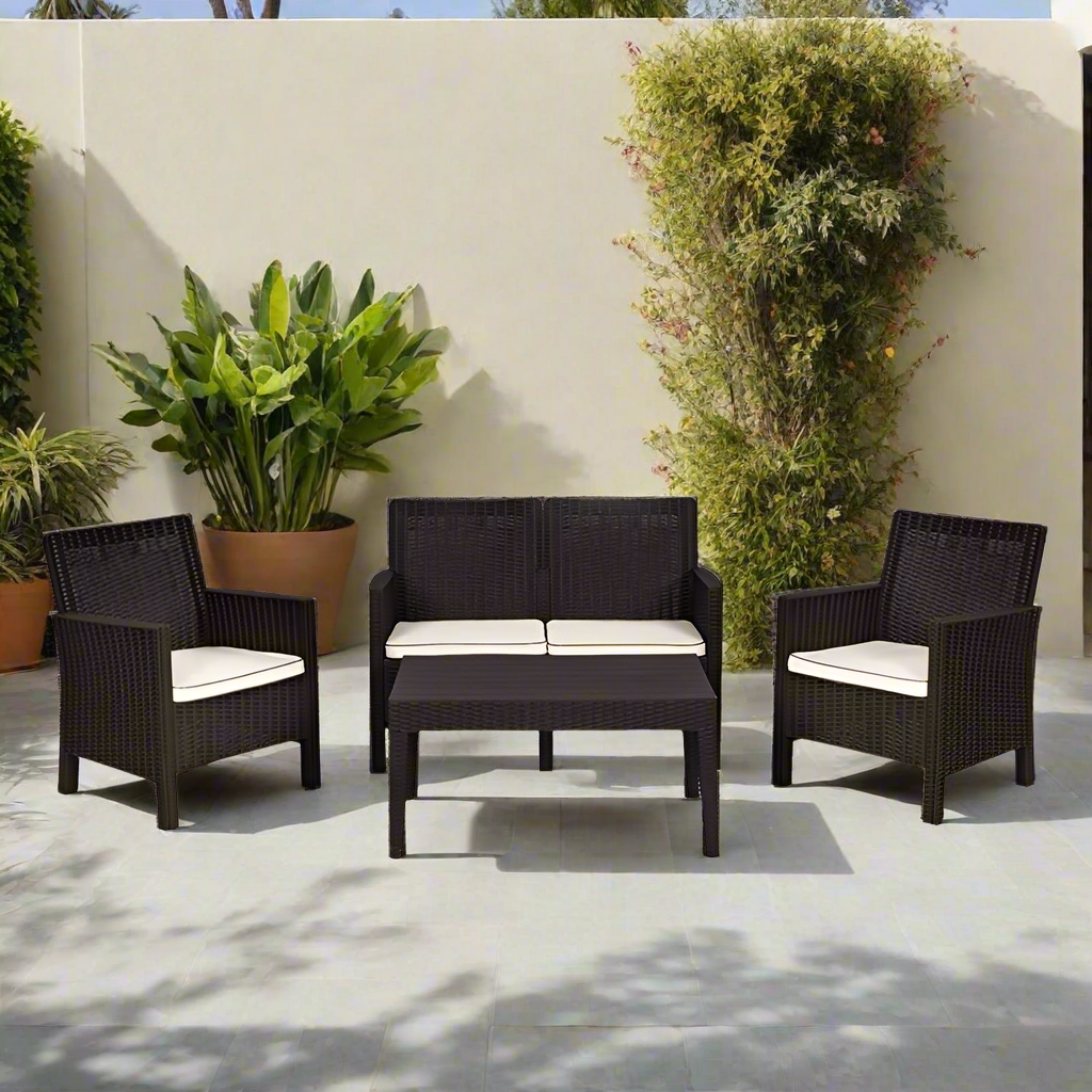 Rainbow Outdoor Nova 4-Piece Settee Set With Loveseat and Cushions-Brown