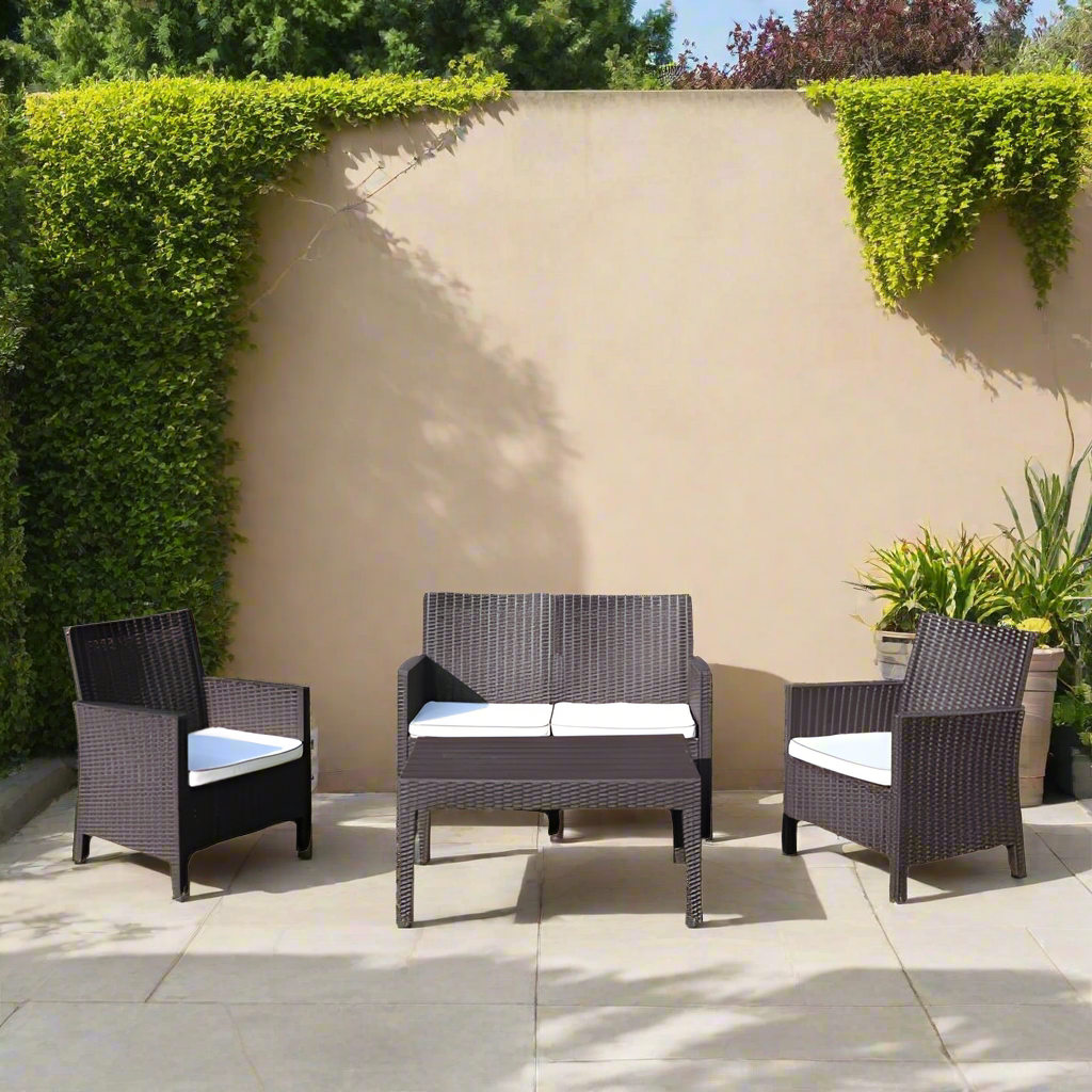 Rainbow Outdoor Nova 4-Piece Settee Set With Loveseat and Cushions-Brown