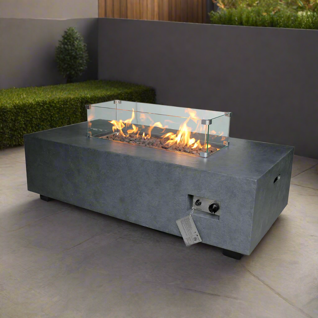 Source Furniture Elements Rectangular Concrete Fire Pit - Dark Gray