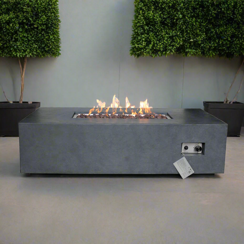 Source Furniture Elements Rectangular Concrete Fire Pit - Dark Gray