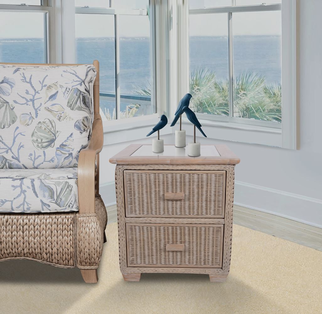Alexander & Sheridan Sicily End Table with Glass Top in Rustic Driftwood Finish