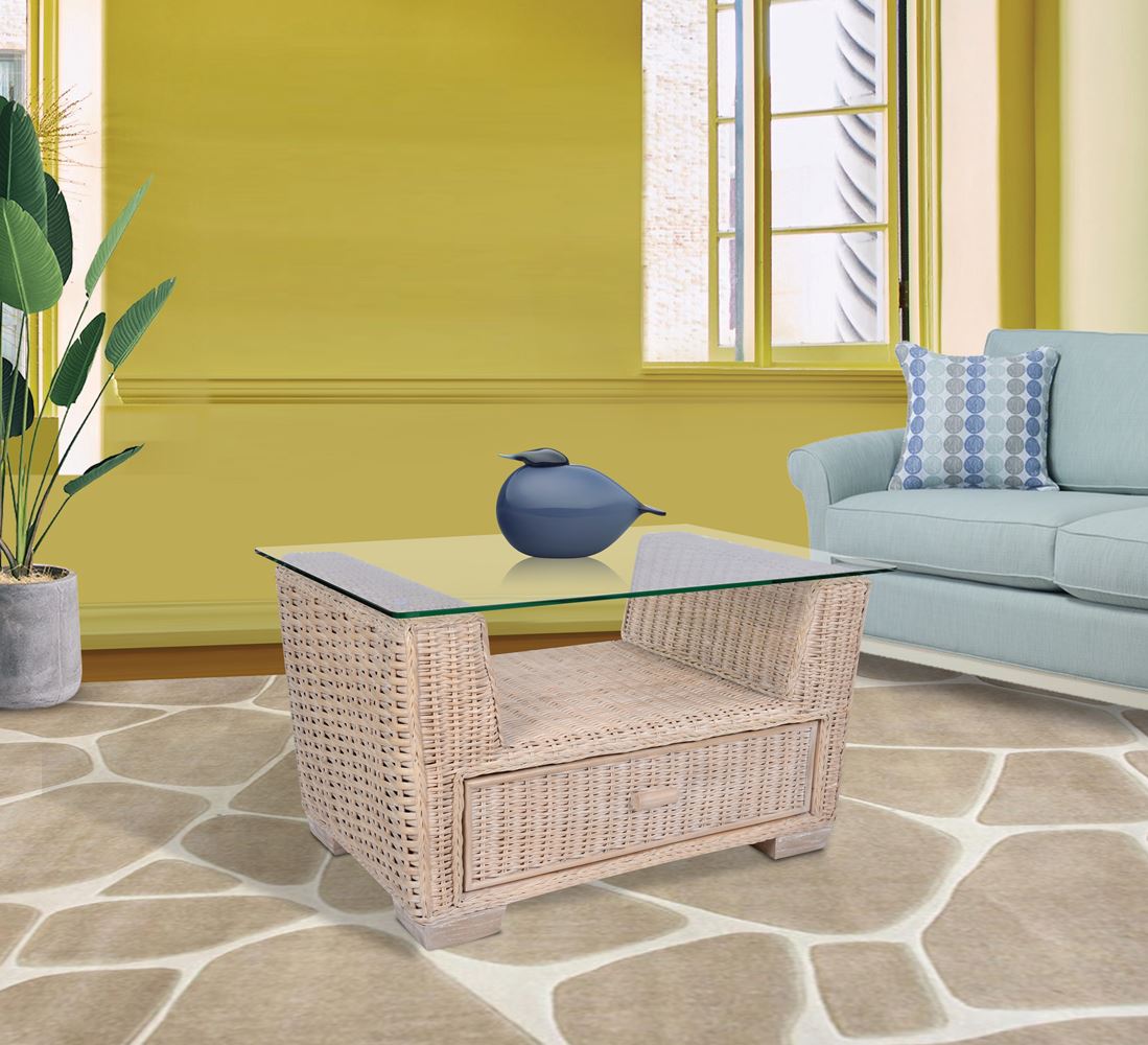 Alexander & Sheridan Sicily Rectangular Coffee Table with Glass Top in Rustic Driftwood Finish