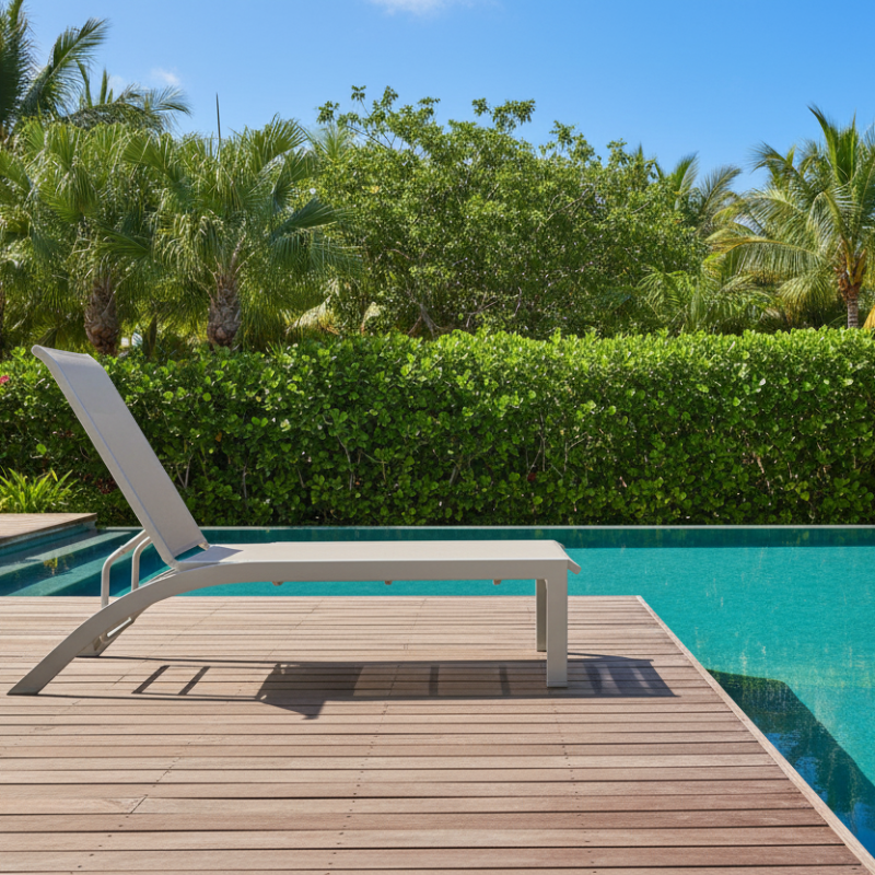 Telescope Casual Kendall Sling Aluminum Outdoor Stacking Armless Lay-Flat Chaise