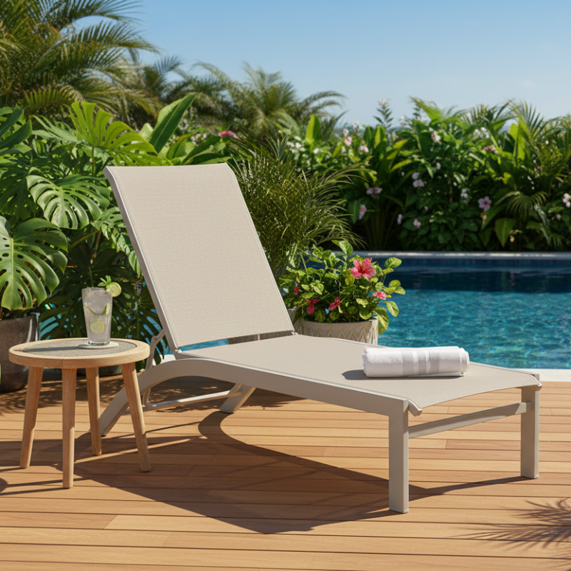 Telescope Casual Kendall Sling Aluminum Outdoor Stacking Armless Lay-Flat Chaise