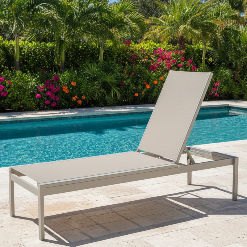 Telescope Casual Kendall Sling Aluminum Outdoor Lay-Flat Long Frame Stacking Armless Chaise