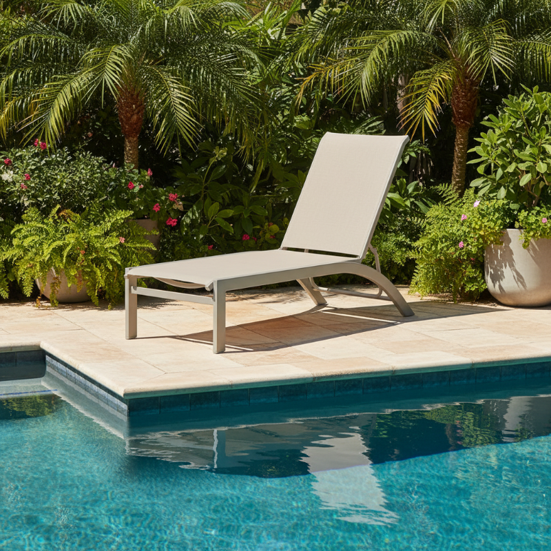 Telescope Casual Kendall Sling Aluminum Outdoor Stacking Armless Lay-Flat Chaise