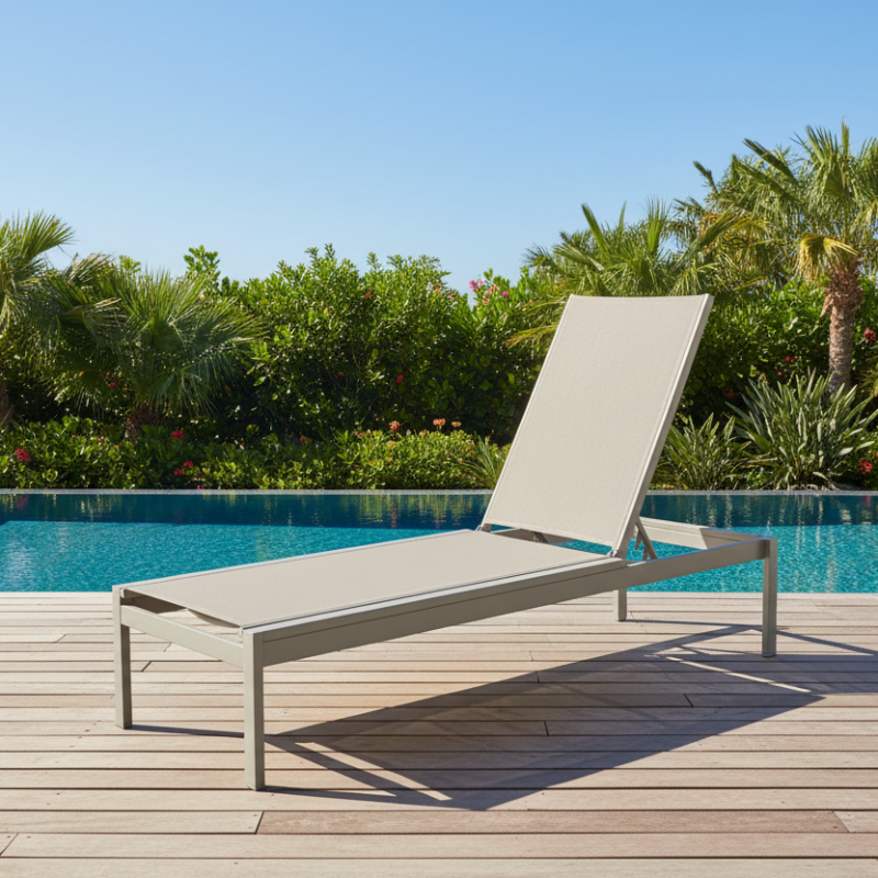 Telescope Casual Kendall Sling Aluminum Outdoor Lay-Flat Long Frame Stacking Armless Chaise