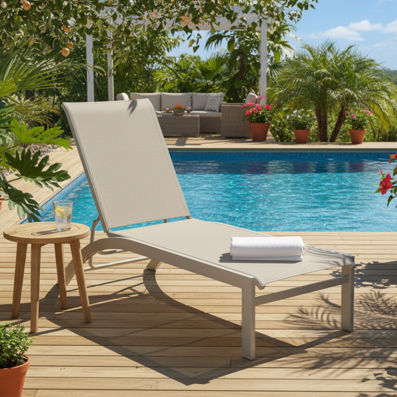 Telescope Casual Kendall Sling Aluminum Outdoor Stacking Armless Lay-Flat Chaise