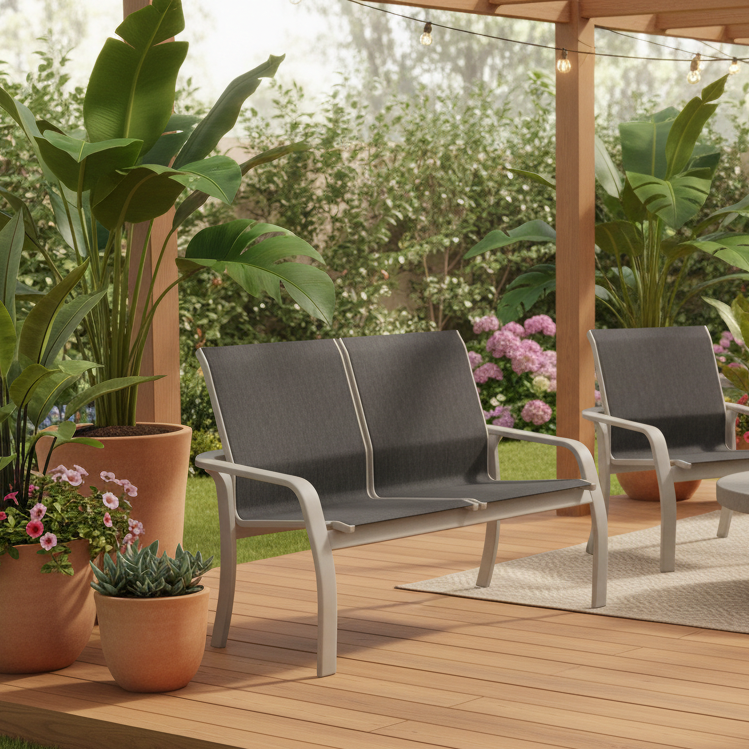 Telescope Casual Soho Sling Aluminum Outdoor Stacking Two-Seat Loveseat
