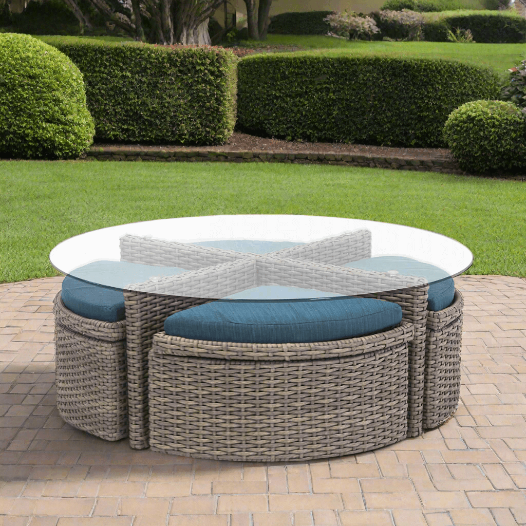 South Sea Rattan Saint Tropez Outdoor Wicker Sushi Table With Ottomans