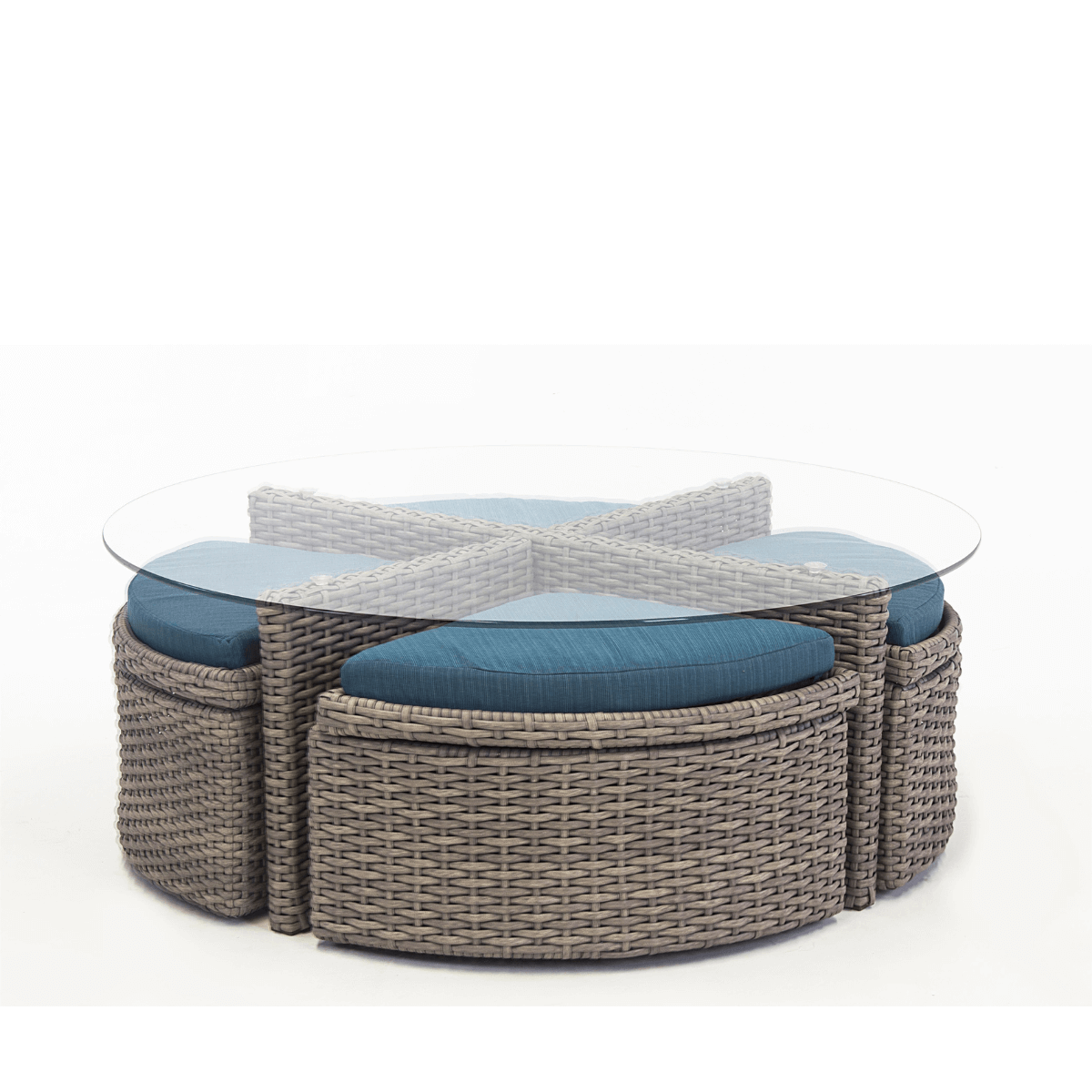 South Sea Rattan Saint Tropez Outdoor Wicker Sushi Table With Ottomans