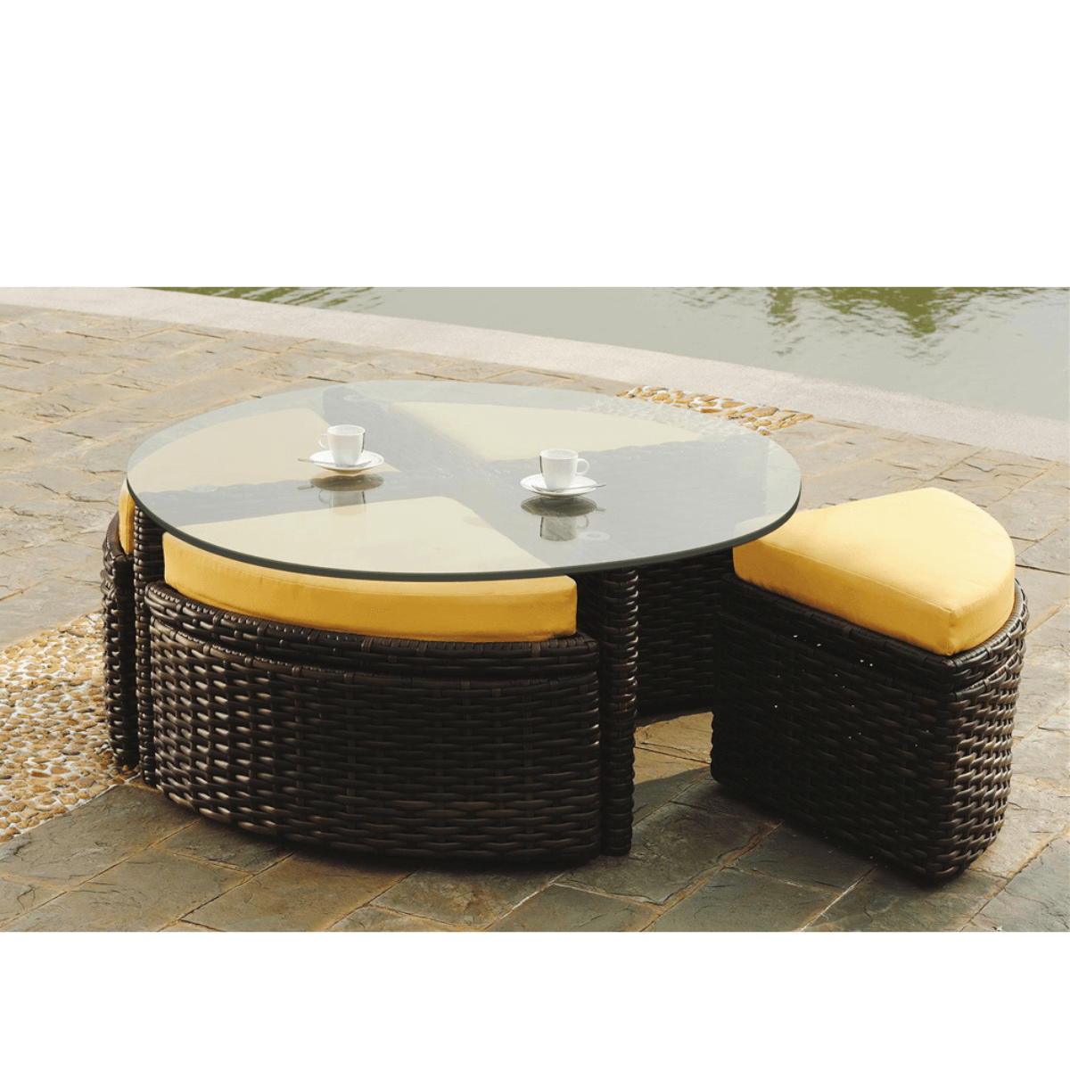 South Sea Rattan Saint Tropez Outdoor Wicker Sushi Table With Ottomans