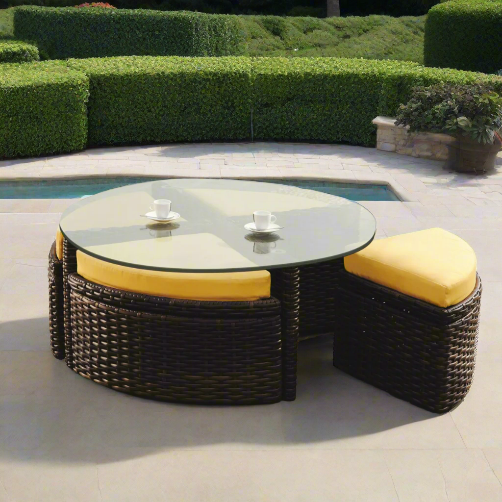 South Sea Rattan Saint Tropez Outdoor Wicker Sushi Table With Ottomans