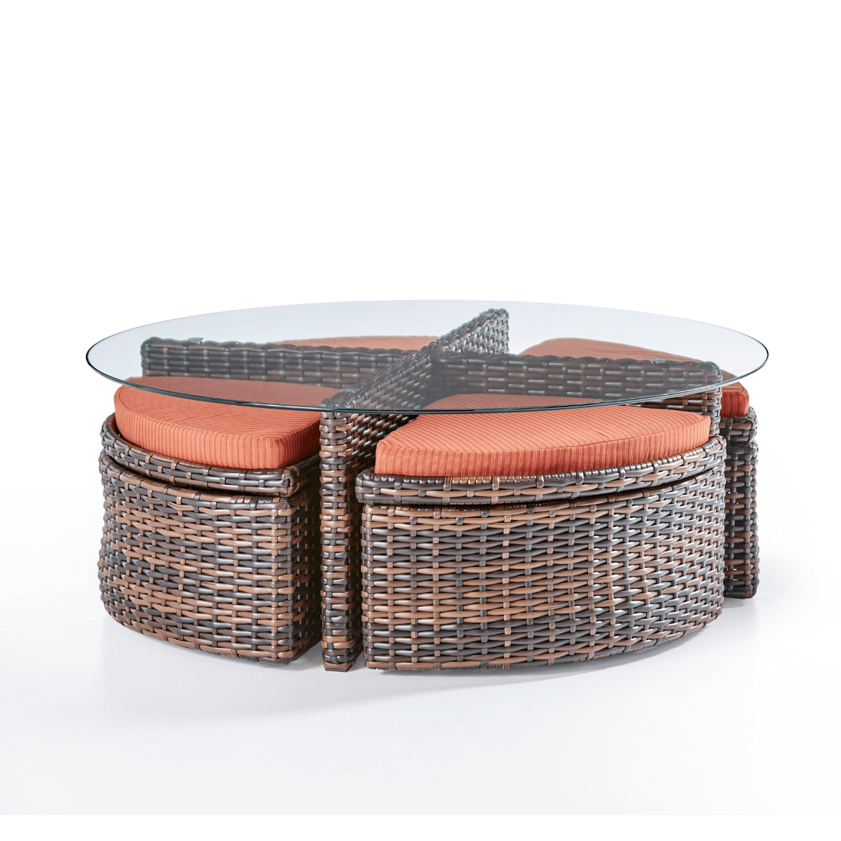 South Sea Rattan Saint Tropez Outdoor Wicker Sushi Table With Ottomans