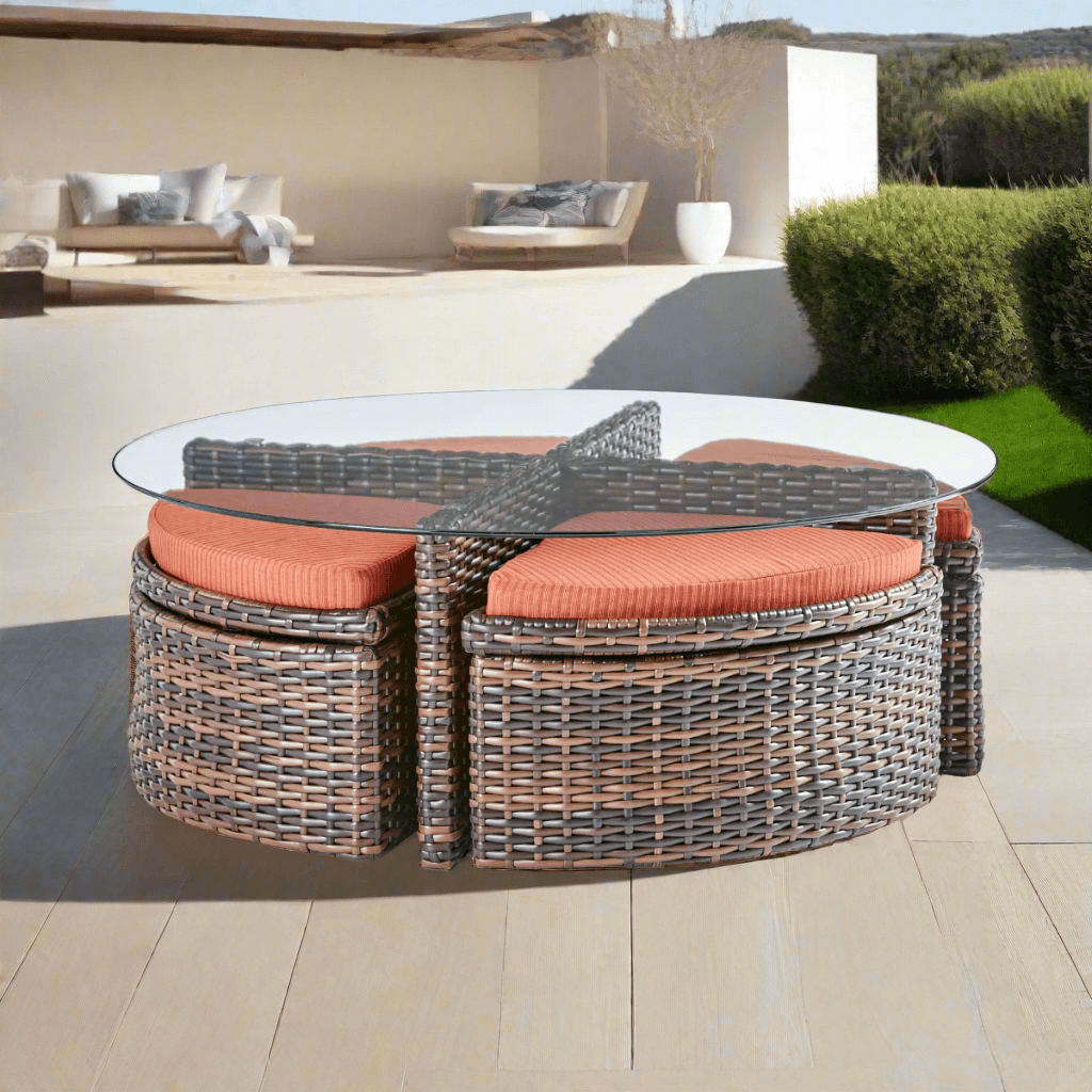 South Sea Rattan Saint Tropez Outdoor Wicker Sushi Table With Ottomans