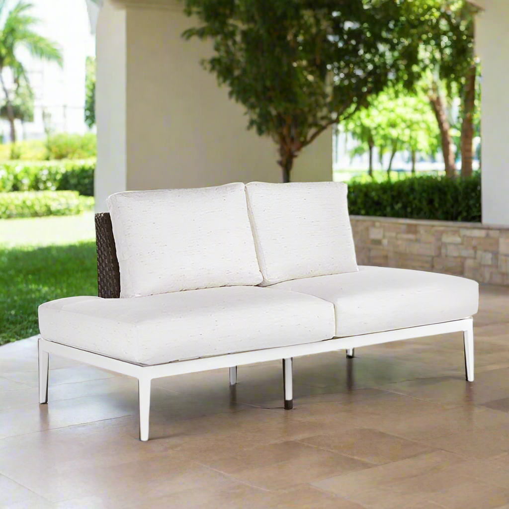 South Sea Rattan Stevie Wicker Loveseat With Right Side Wraparound Cushions