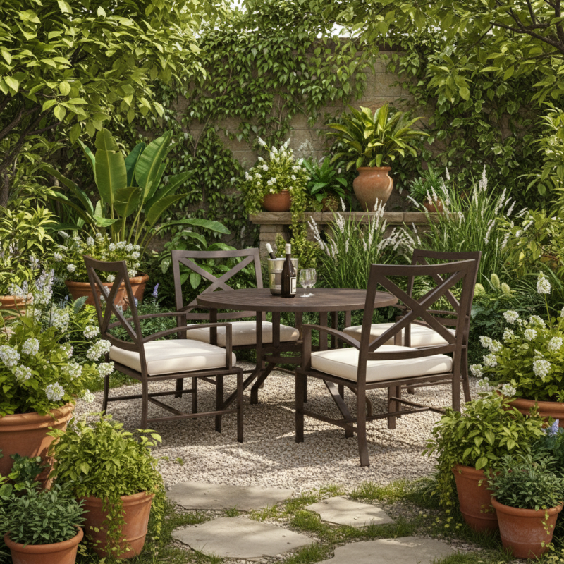 Sunset West La Jolla 48" Round Dining Table With Dining Chairs