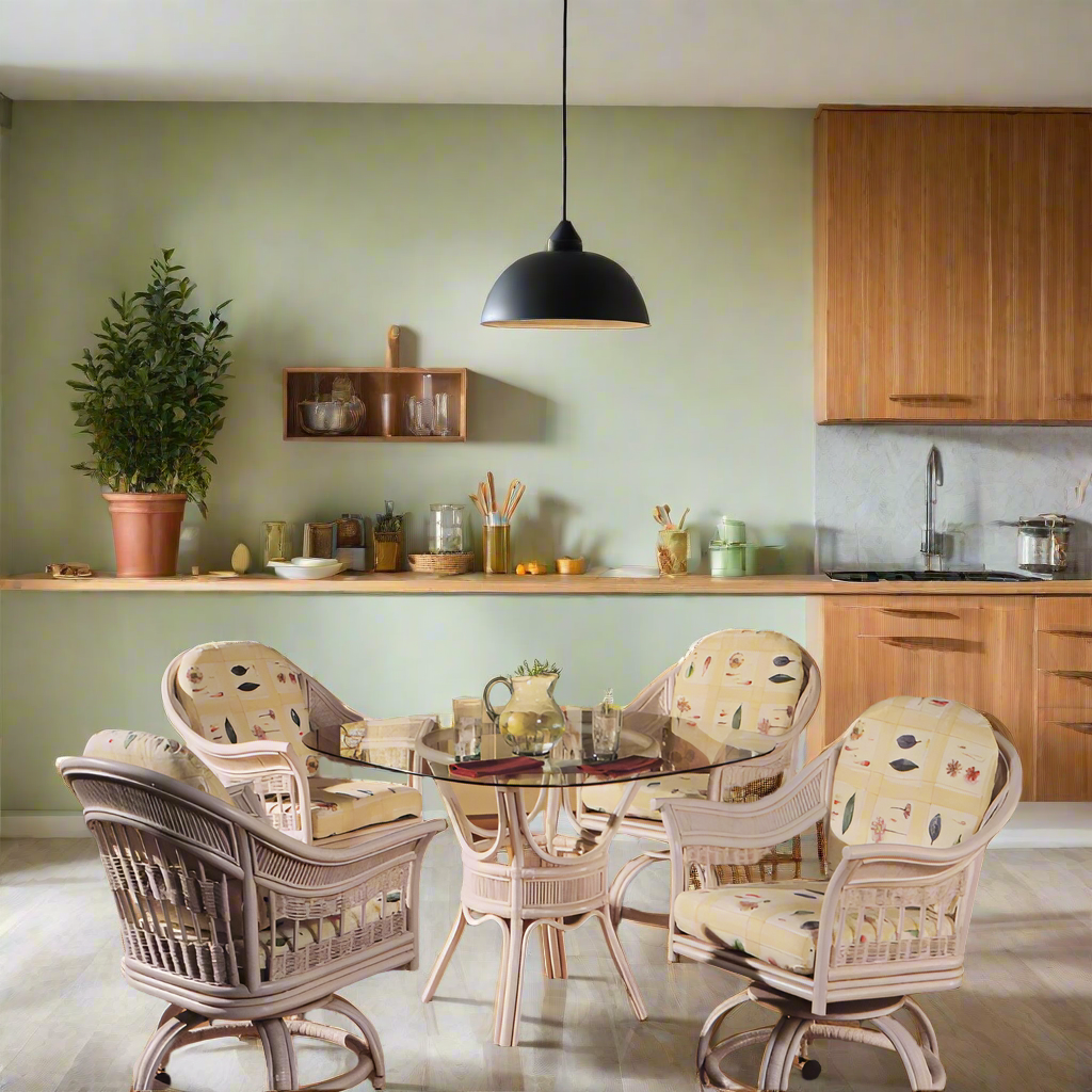 South Sea Rattan Bermuda Indoor Dining Room Set With Swivel Caster Chairs