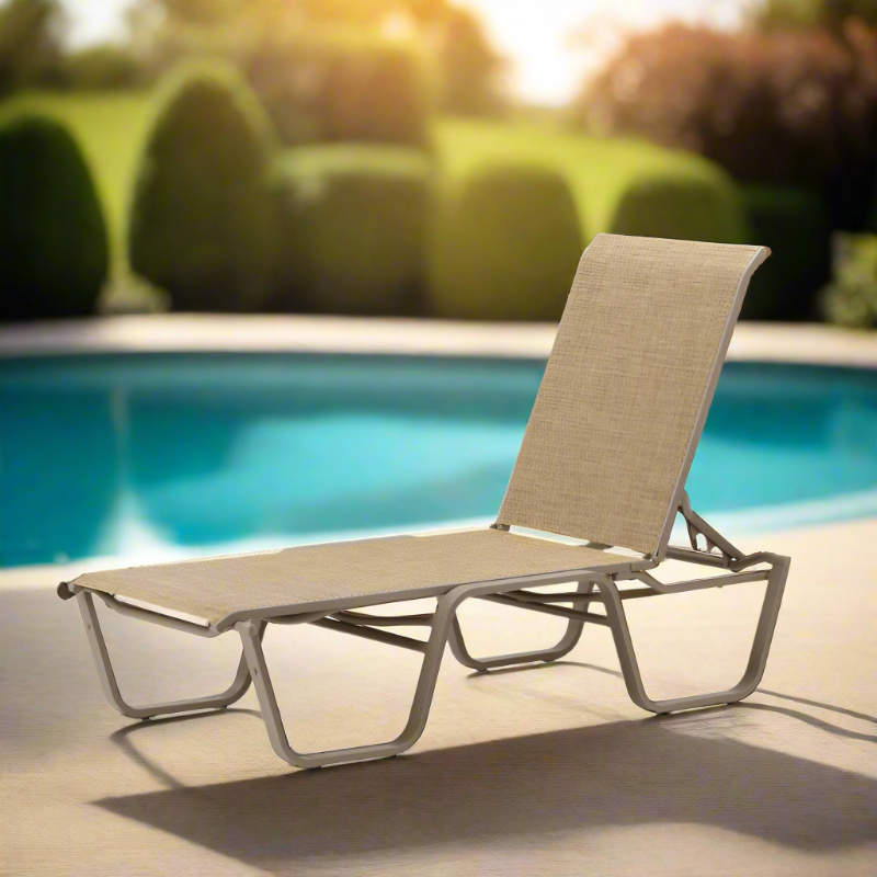 Telescope Casual Aruba II Aluminum Sling Outdoor 4-Position Stacking Armless Lay Flat Chaise