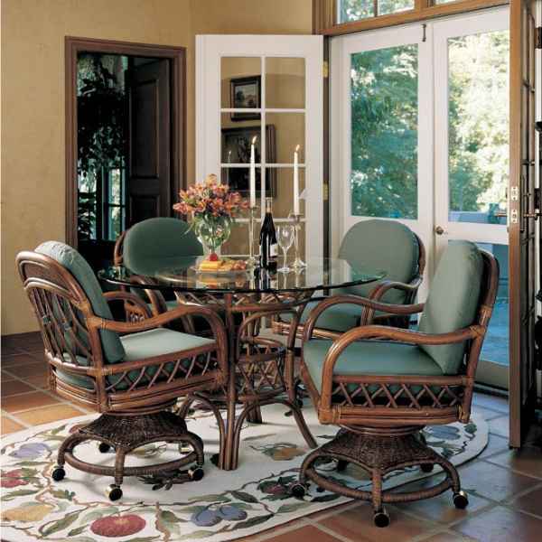 South Sea Rattan Antigua 5 Piece Indoor Swivel Caster Dining Set