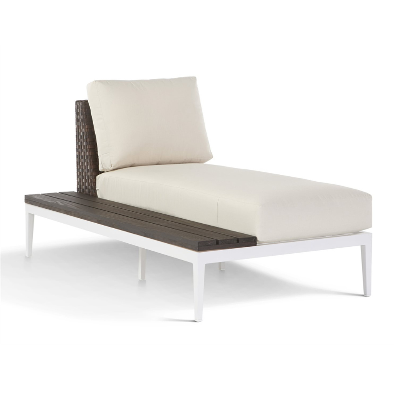 South Sea Rattan Stevie Wicker Chaise Lounge With Left Side Facing Table