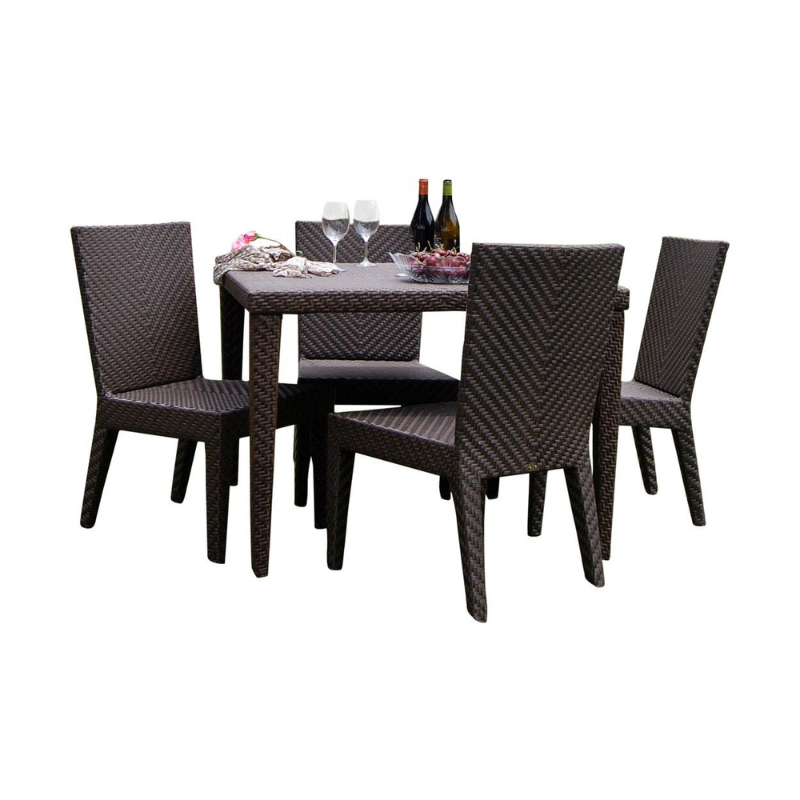 Hospitality Rattan Atlantis 5-Piece Square Dining Side Chair Set with Cushions