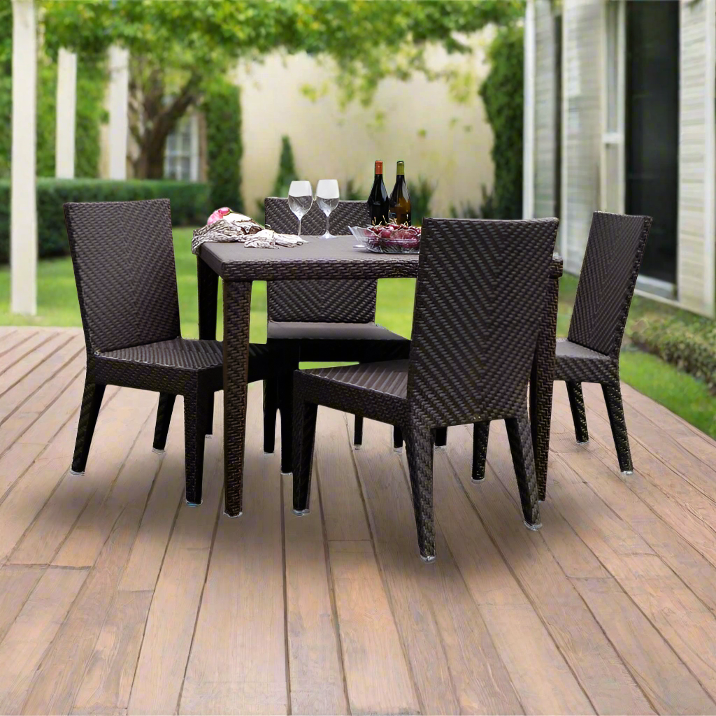 Hospitality Rattan Atlantis 5-Piece Square Dining Side Chair Set with Cushions