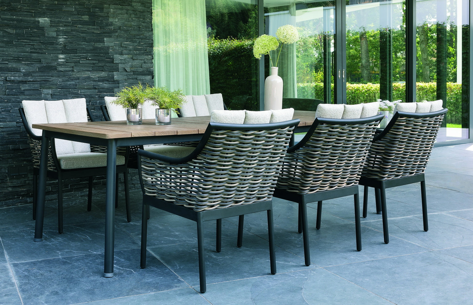 Alfresco Equator 95" Rectangular Teak Top With Umbrella Hole  Dining Table