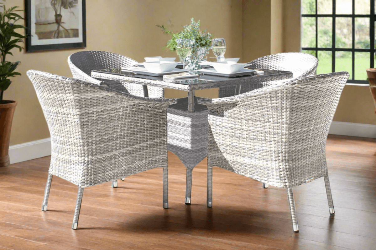 Hospitality Rattan Athens 5 PC Woven Armchair Dining Set with Cushions