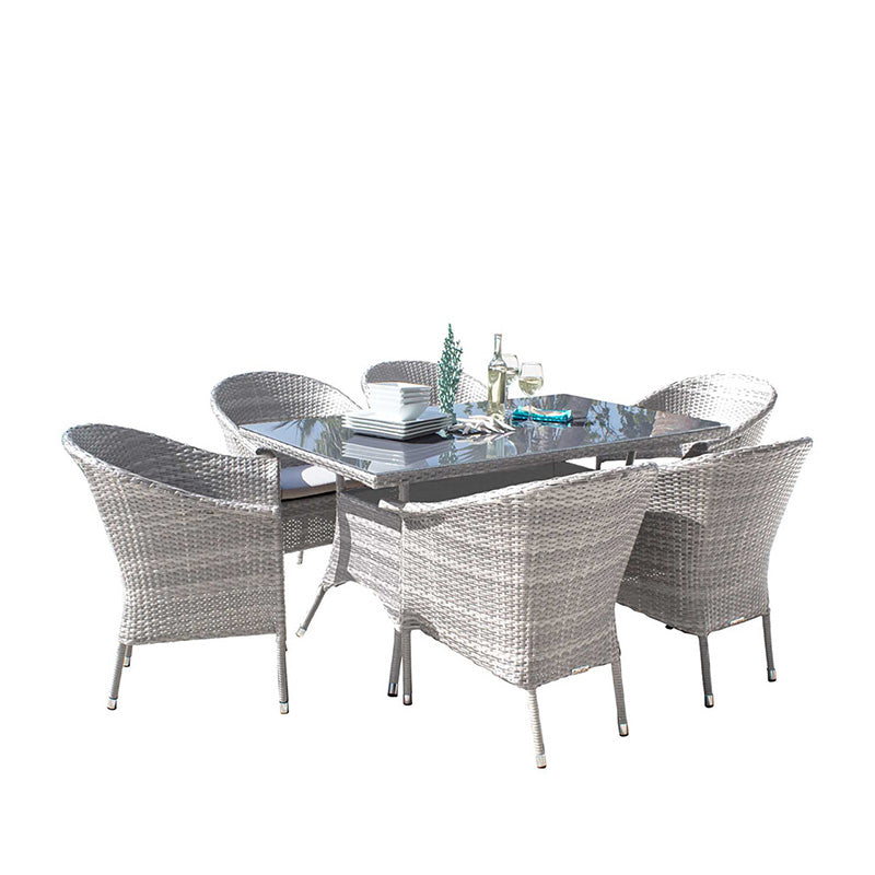 Hospitality Rattan Athens 7 PC Woven Armchair Dining Set with Cushions