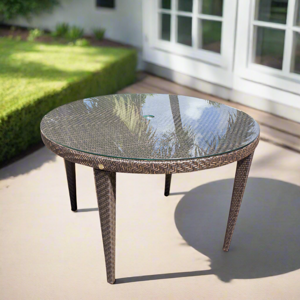 Hospitality Rattan Soho Patio Woven Round  47" Table with Glass