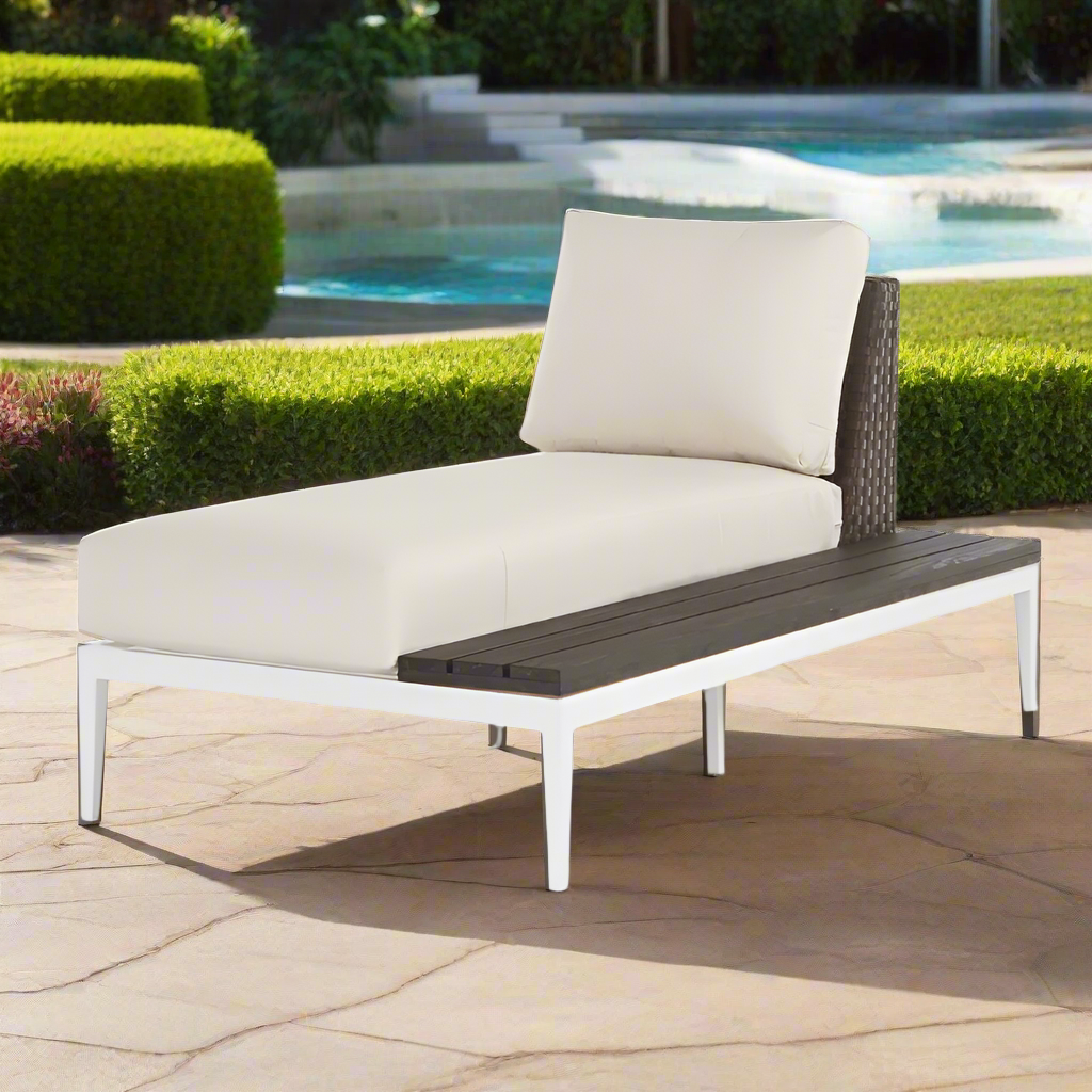 South Sea Rattan Stevie Wicker Chaise Lounge With Right Side Facing Table