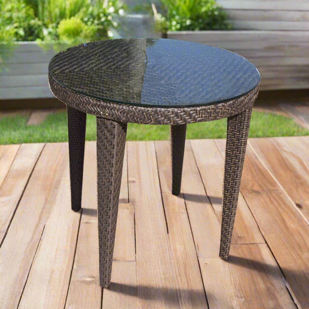 Hospitality Rattan Soho Patio Woven Round Dining 30" Table with Glass