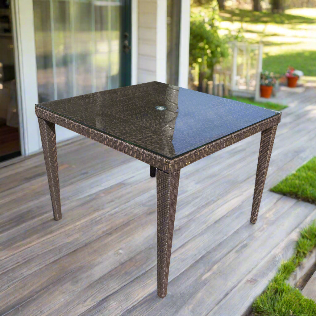 Hospitality Rattan Soho Patio Woven Square 40" Dining Table with Glass