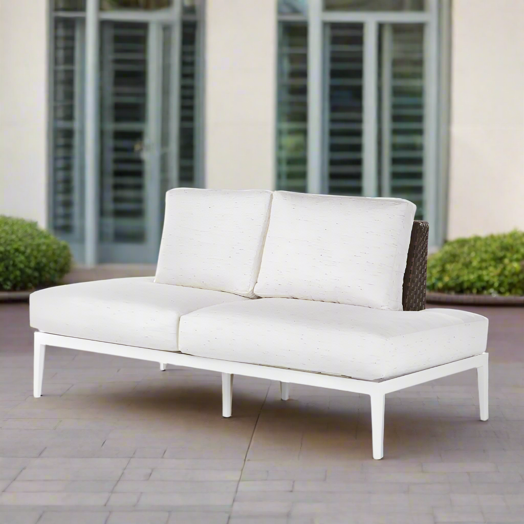 South Sea Rattan Stevie Wicker Loveseat With Left Side Wraparound Cushions