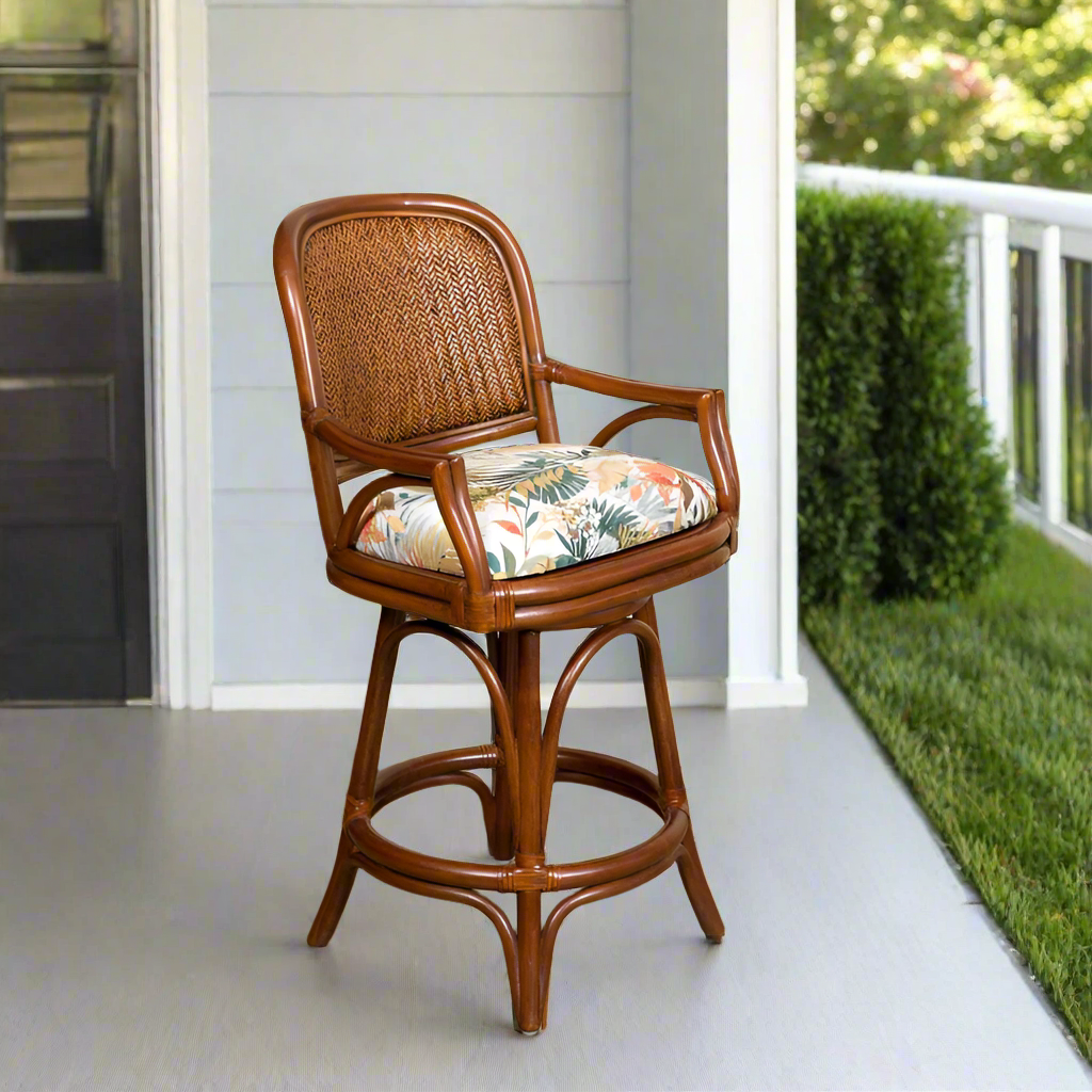 Alexander & Sheridan Cayman 24" Rattan Indoor Bar Stool With Arms